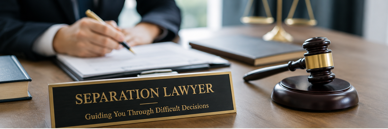 Separation lawyer at desk drafting a legal separation agreement for a Greensboro client